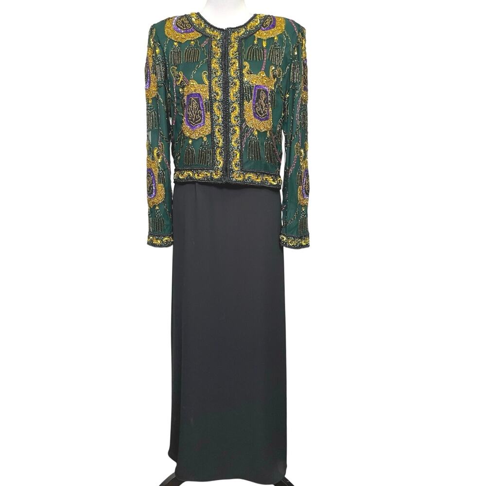 EUC - Vintage Laurence Kazar Green Silk Hand Beaded Jacket
